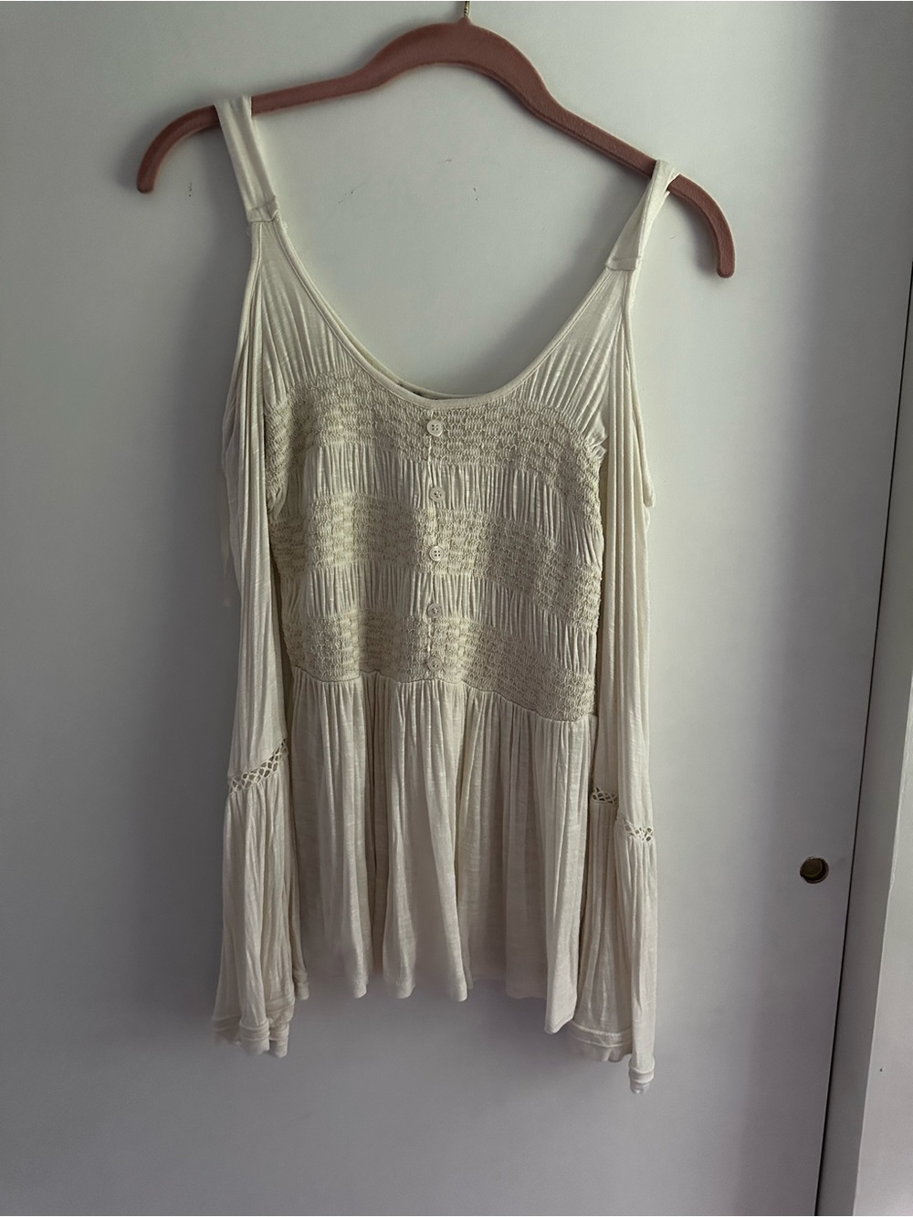 Women's Cream Crochet-Detail Cold Shoulder Top